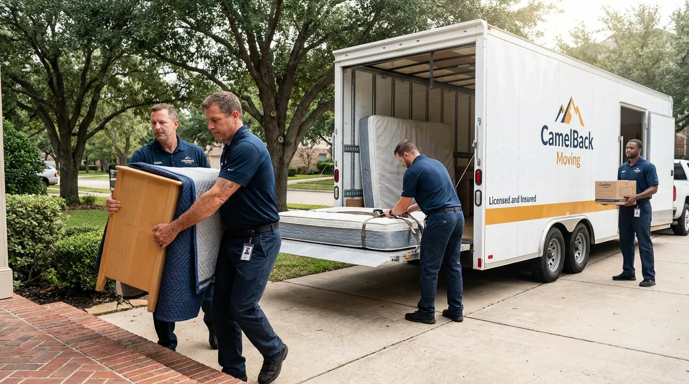 Crew loading residential truck for cross-state move from Buchanan, VA
