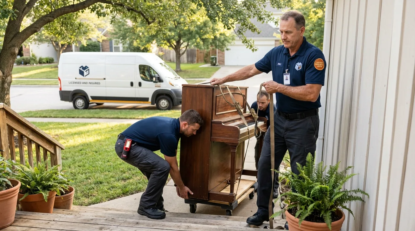 Licensed piano movers securing grand piano in Buchanan, VA